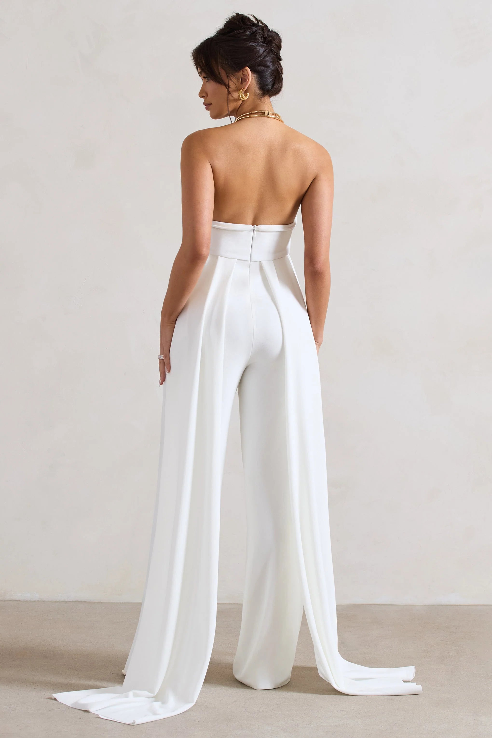 Amaya | White Bandeau Wide-Leg Jumpsuit With Cape