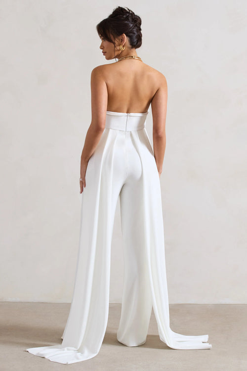 Amaya | White Bandeau Wide-Leg Jumpsuit With Cape