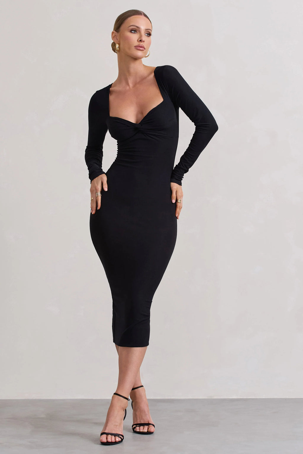 Sammy | Black Bodycon Sweetheart Midi Dress