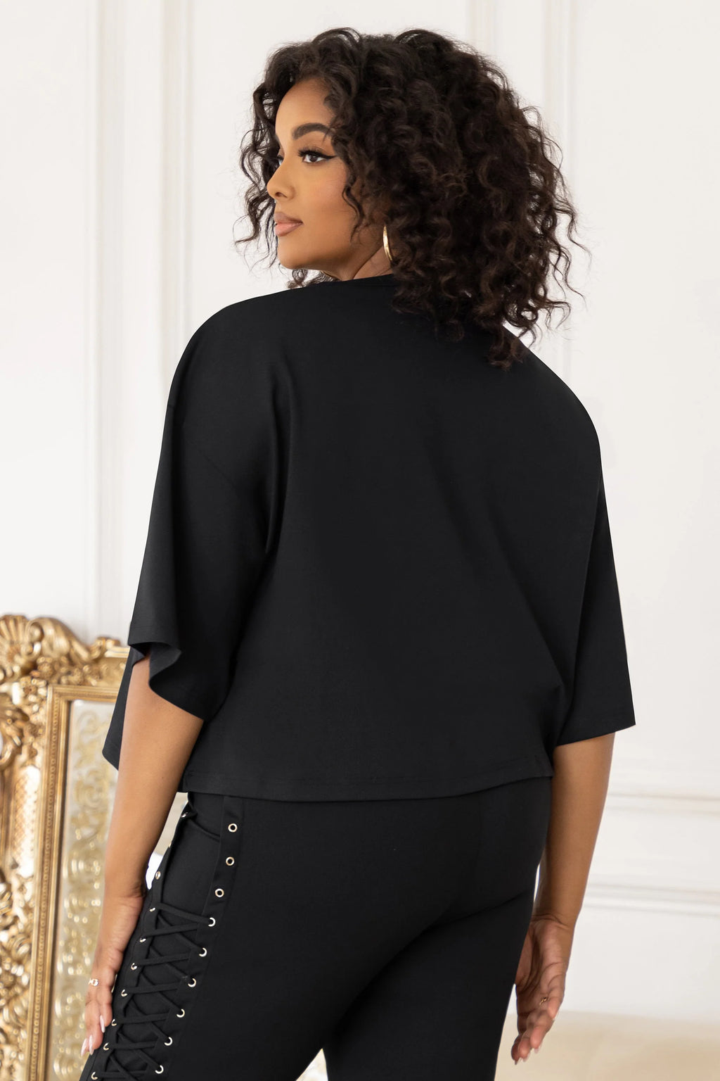 Stepping Out | Plus Black Lace-Up Detail Cropped T-shirt