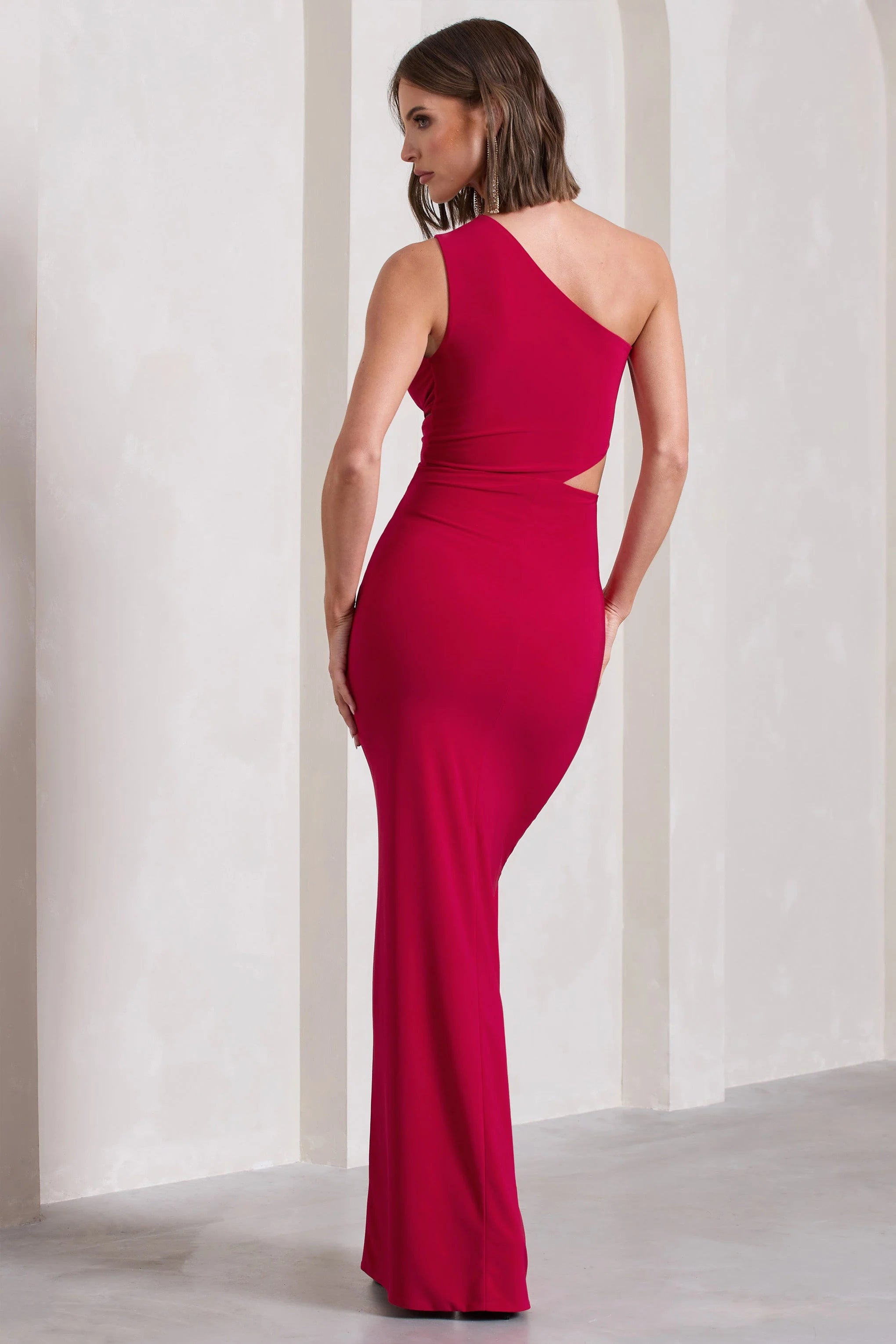 Emmy | Red Asymmetric Cut-Out Split Maxi Dress