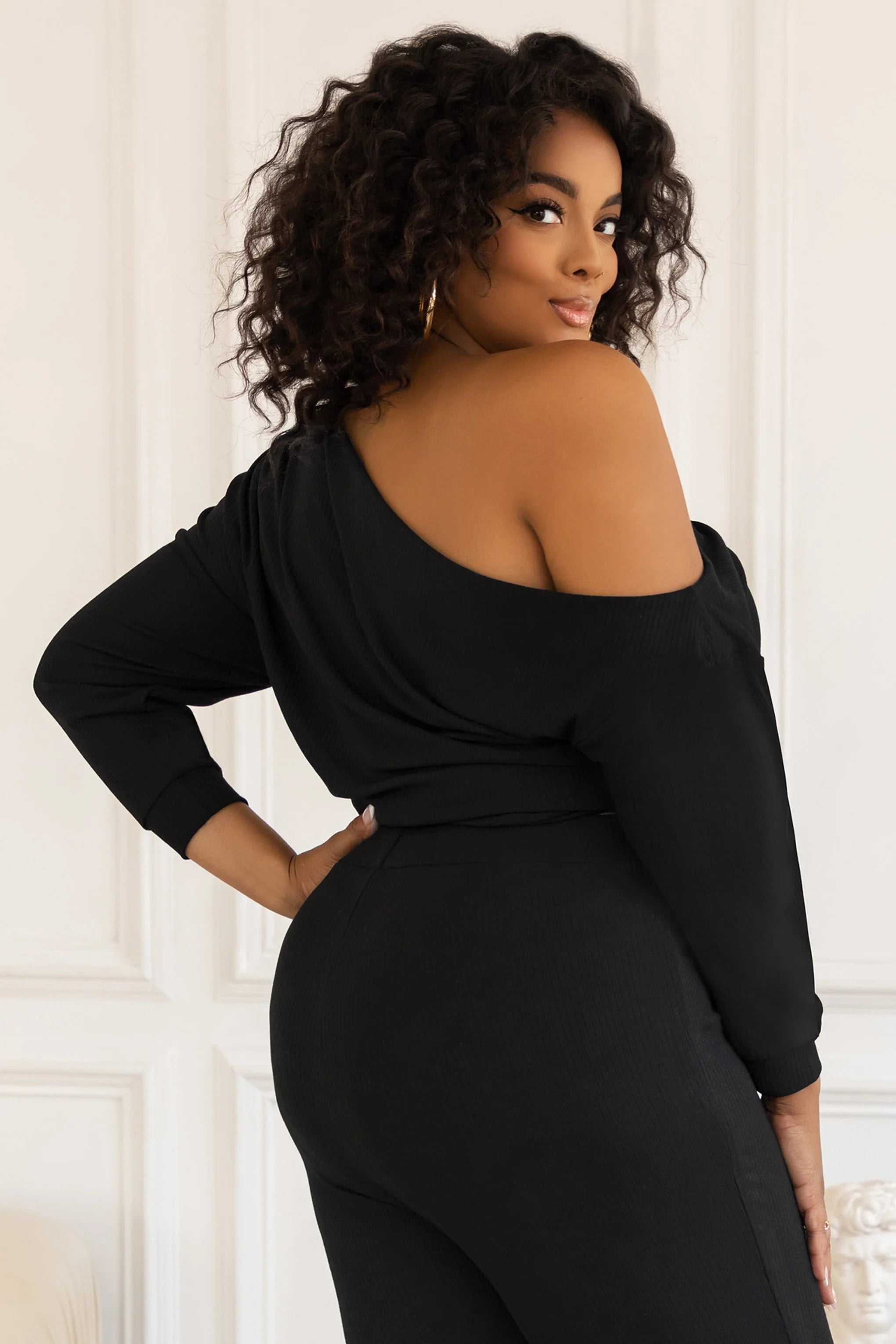 Rebel | Plus Black Off The Shoulder Ribbed Top