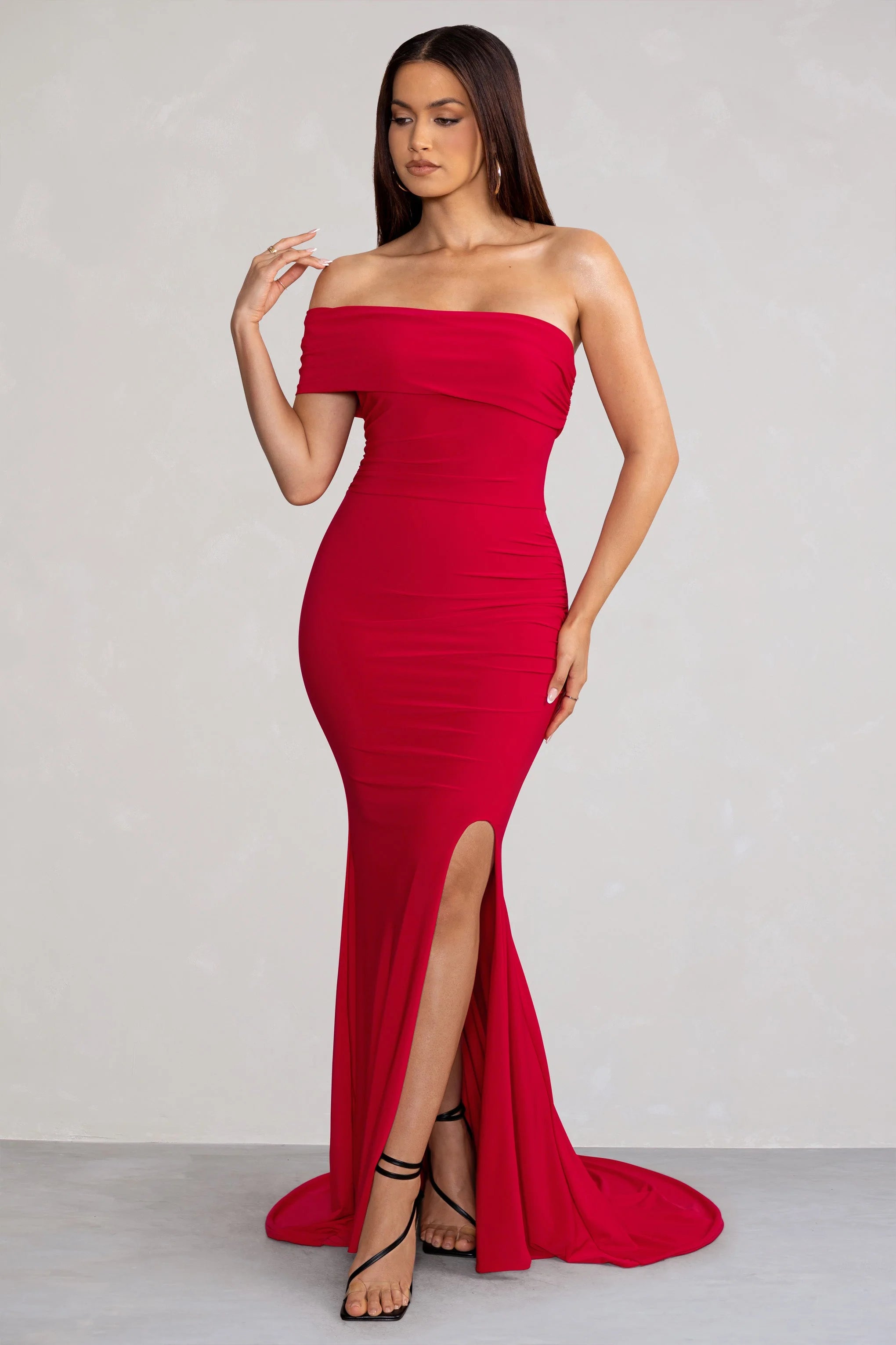Forever & Always | Red One Shoulder Ruched Fishtail Maxi Dress