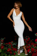 Slinky Jersey Rose Detail Midi Dress in White