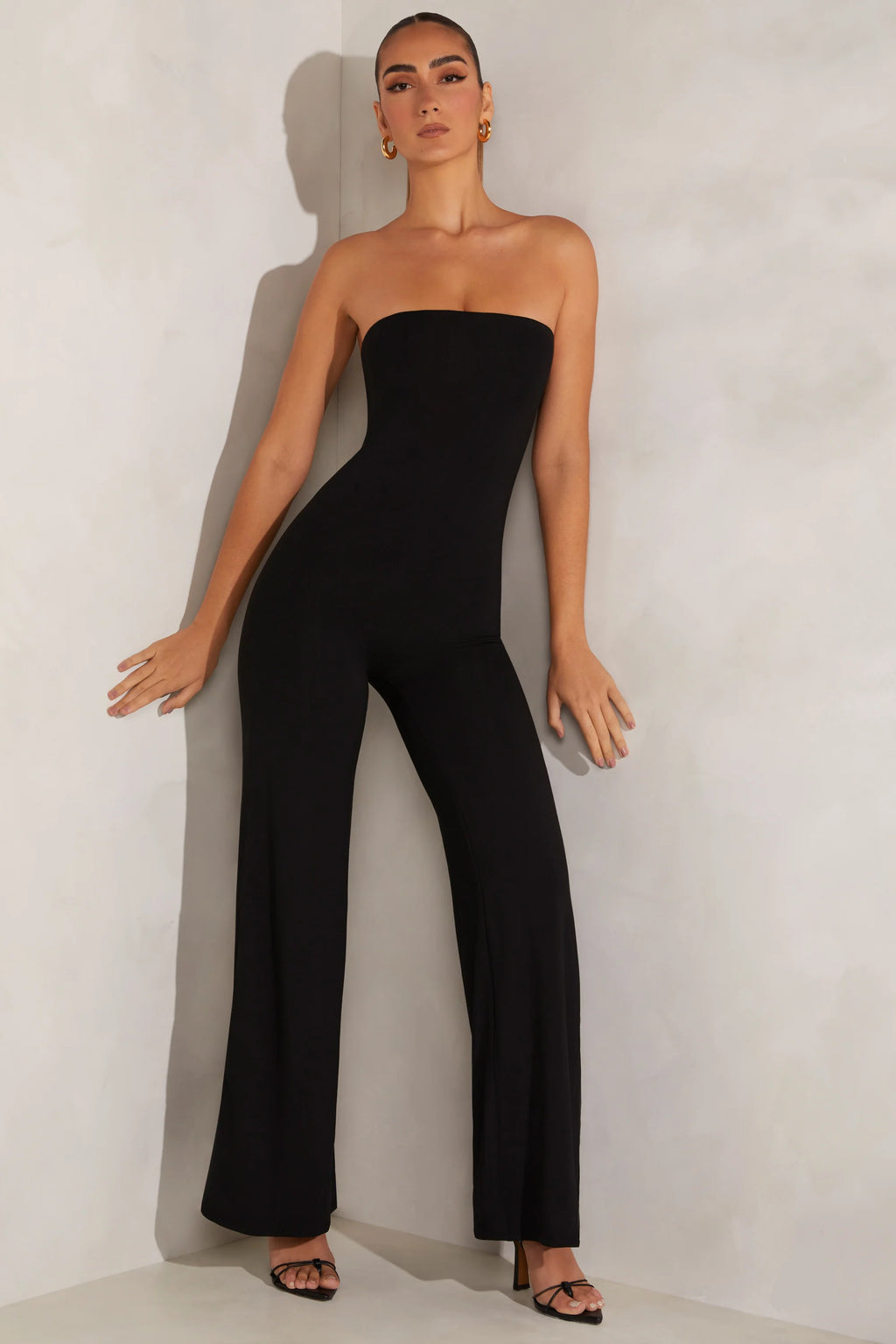 Petite Bandeau Wide Leg Jumpsuit in Black