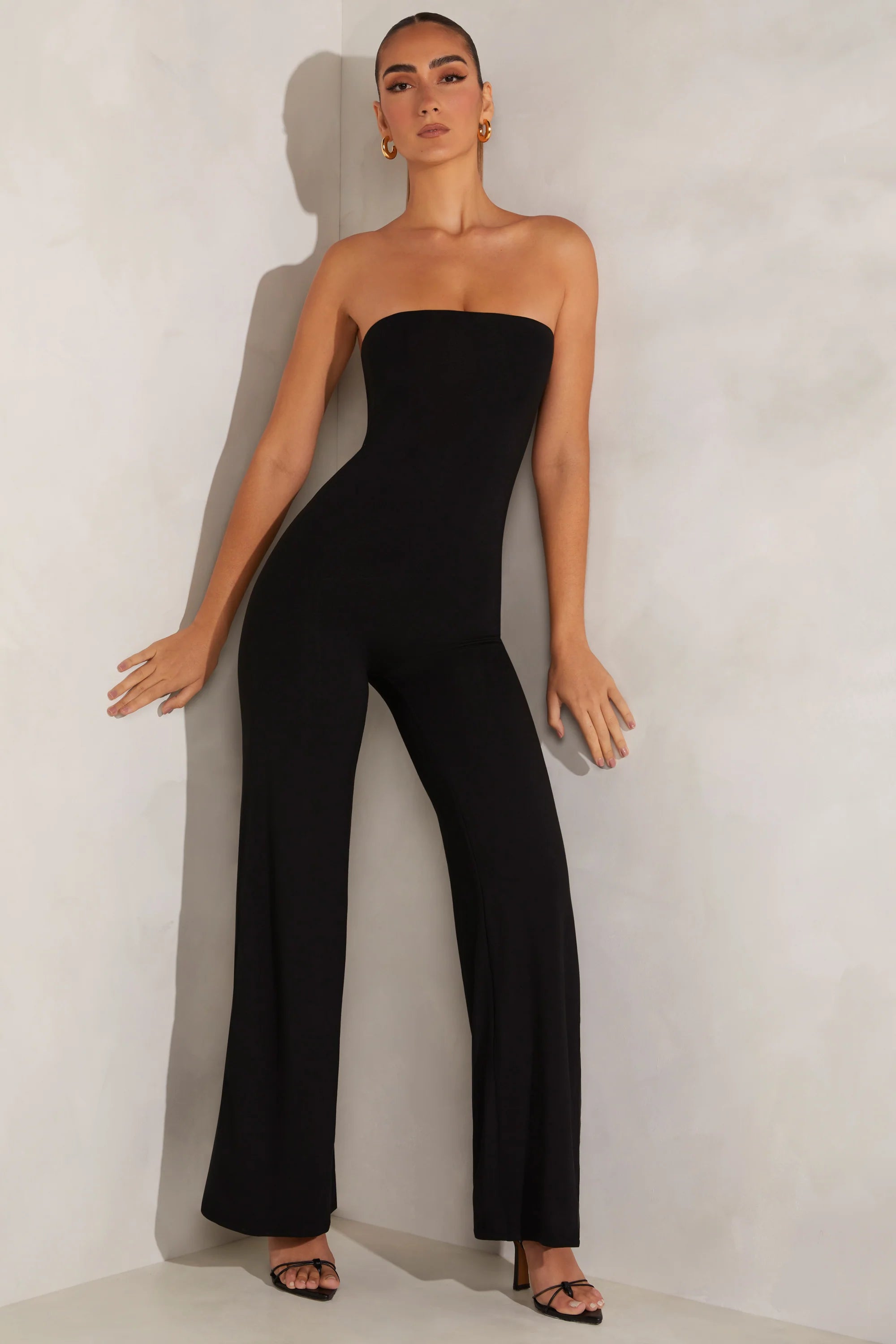 Petite Bandeau Wide Leg Jumpsuit in Black