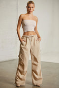 Petite Wide Leg Cargo Trousers in Beige