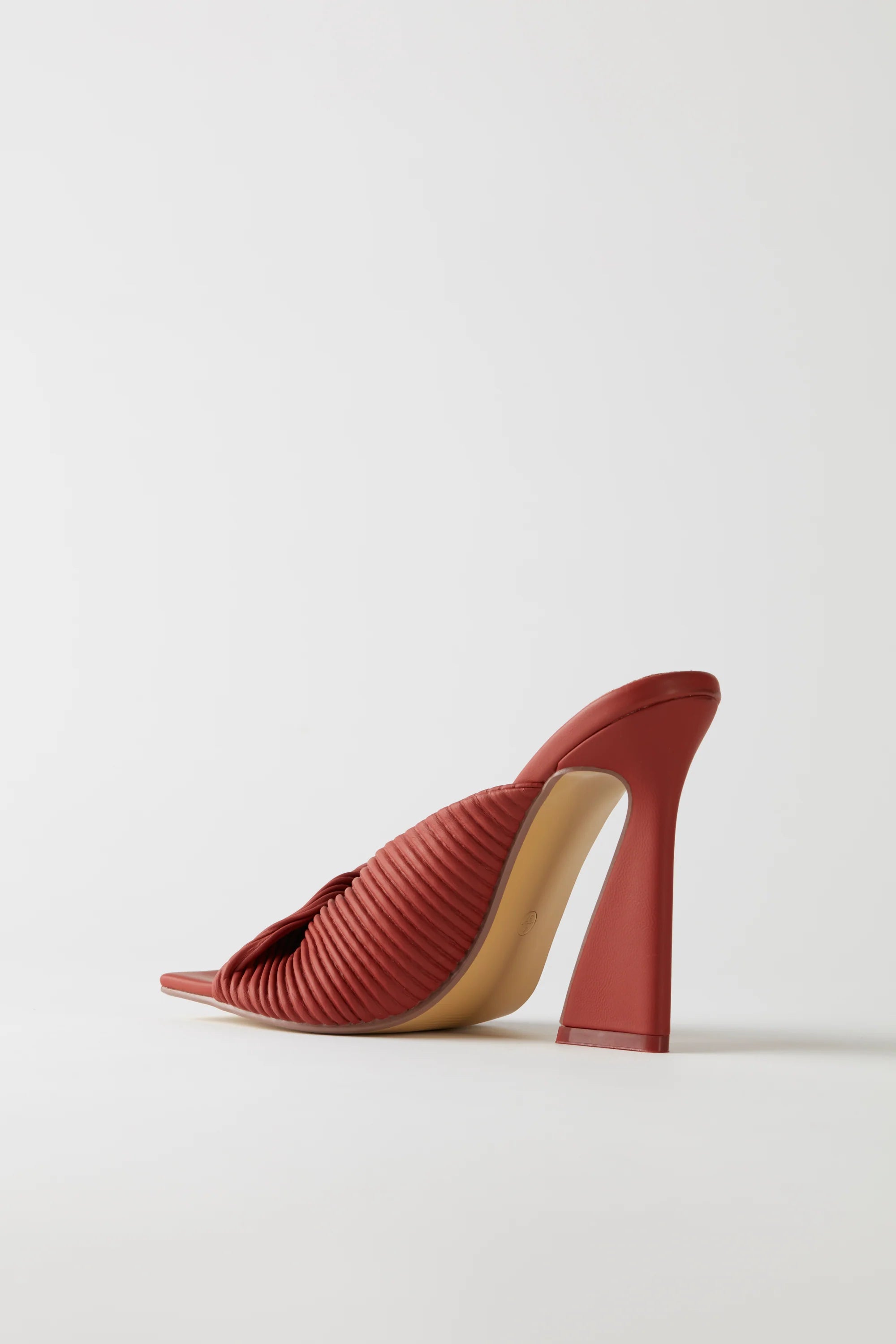 Ribbed Leatherette Mule Heels in Terracotta