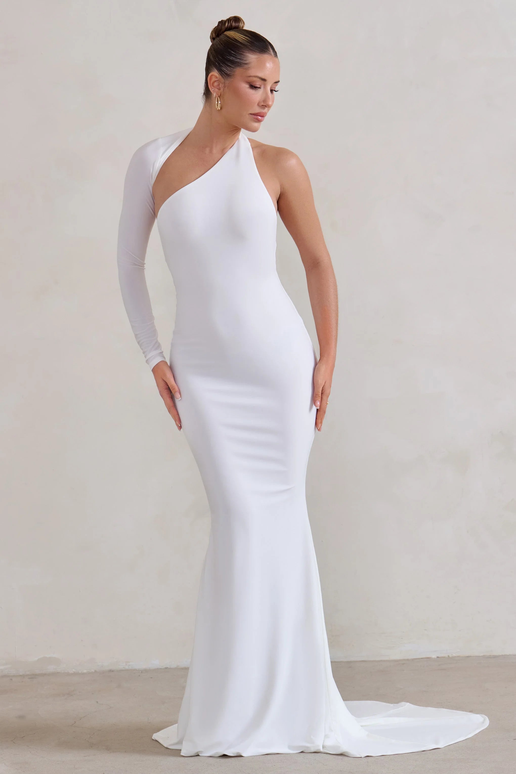 Katarina | White One Shoulder Fishtail Maxi Dress