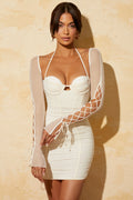 Lace Up Sleeve Mini Dress in White