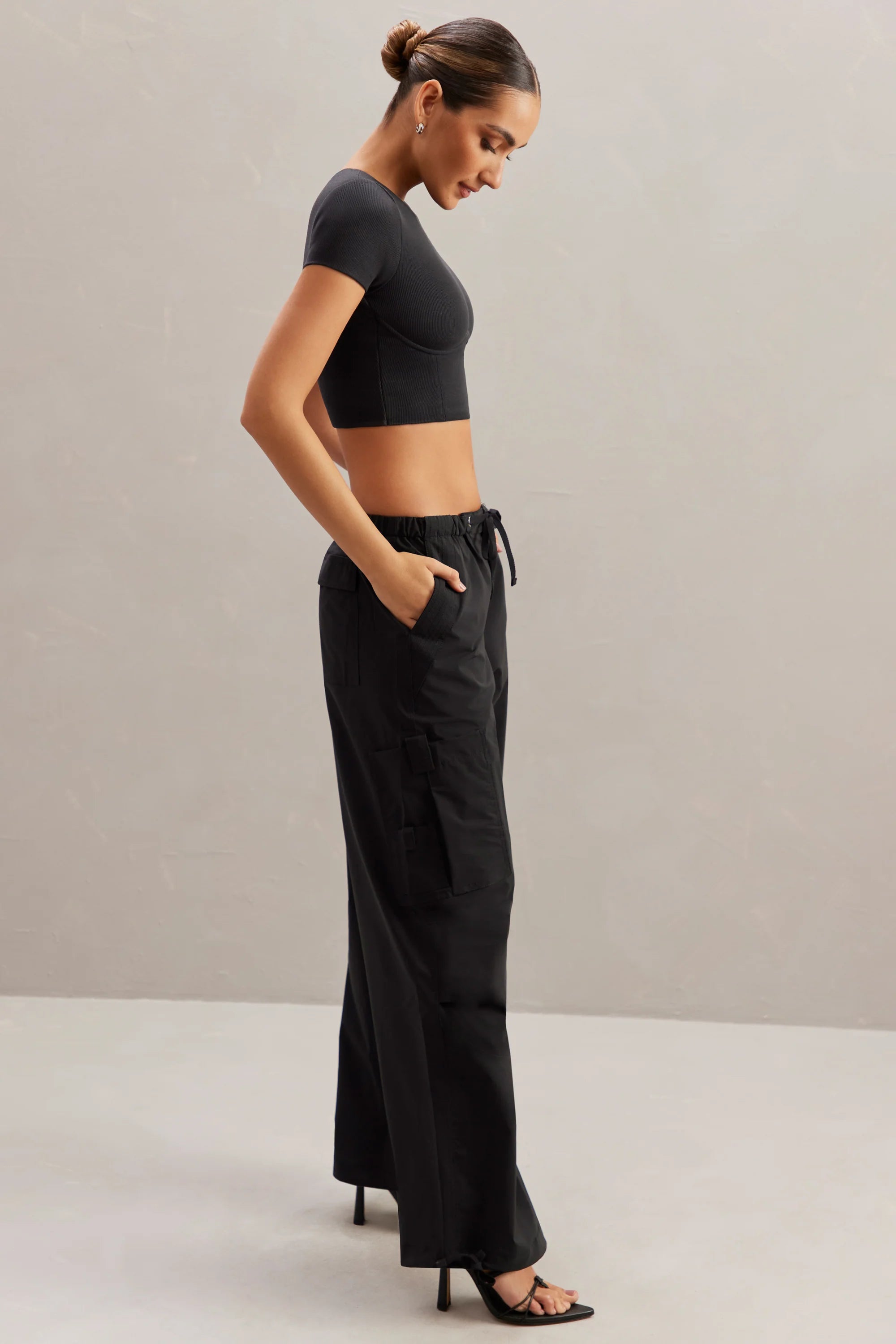 Tall Wide Leg Cargo Trousers in Black