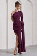 Adelaide | Plum Asymmetric Sleeveless Split Maxi Dress