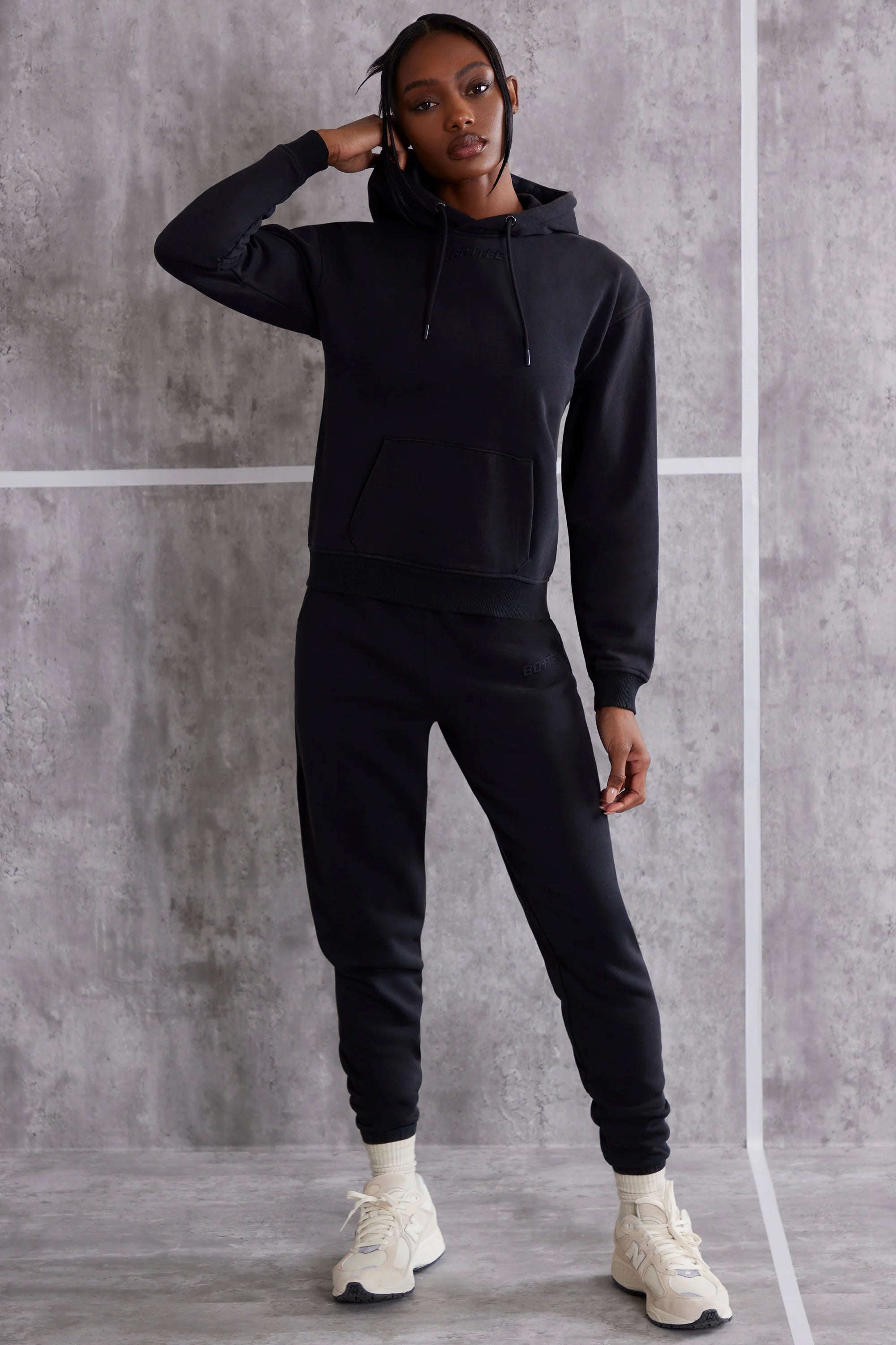 Petite High Waist Cuffed Joggers in Jet Black