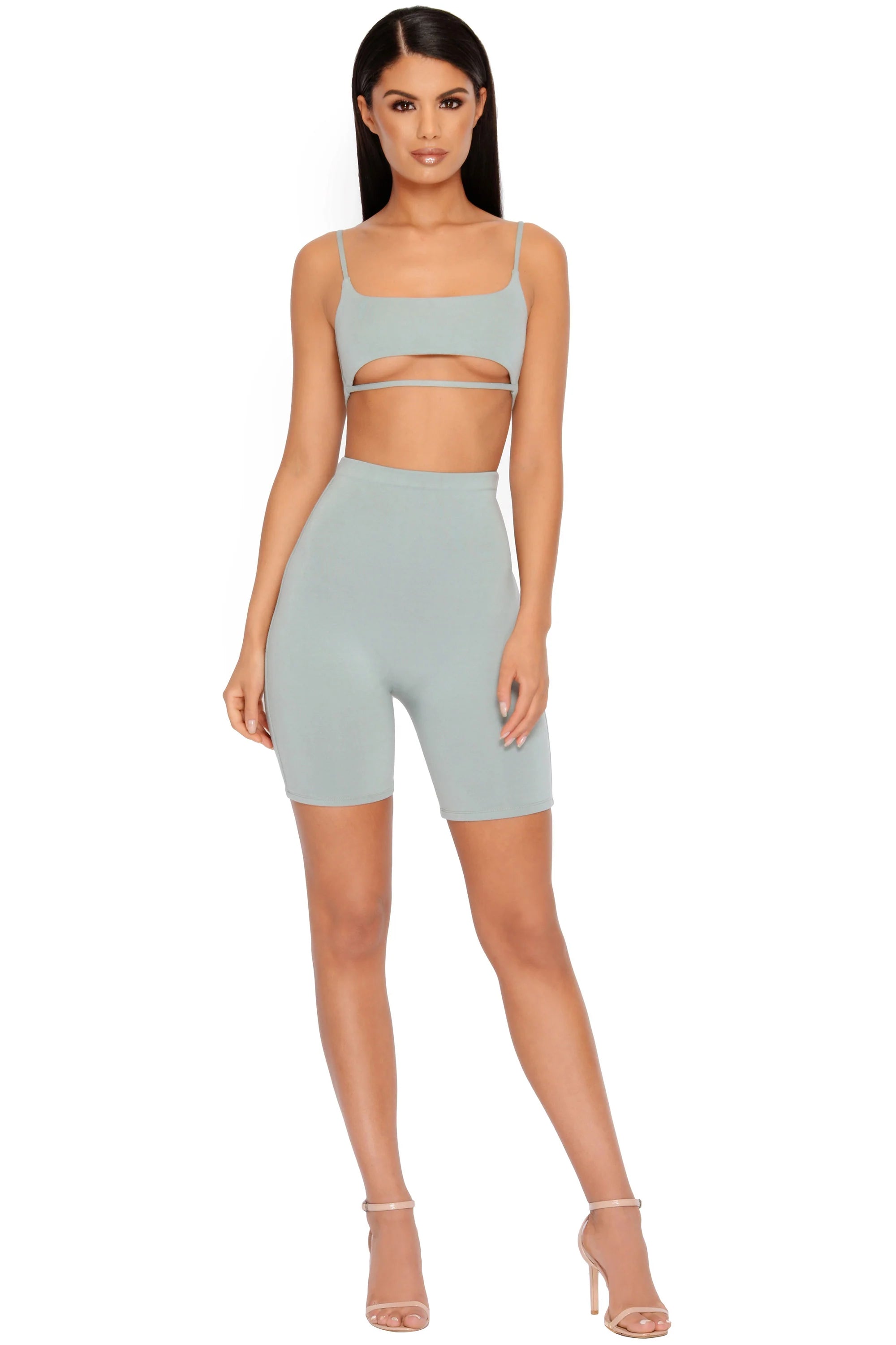 Under Your Skin Double Layered Strappy Bralette in Sage