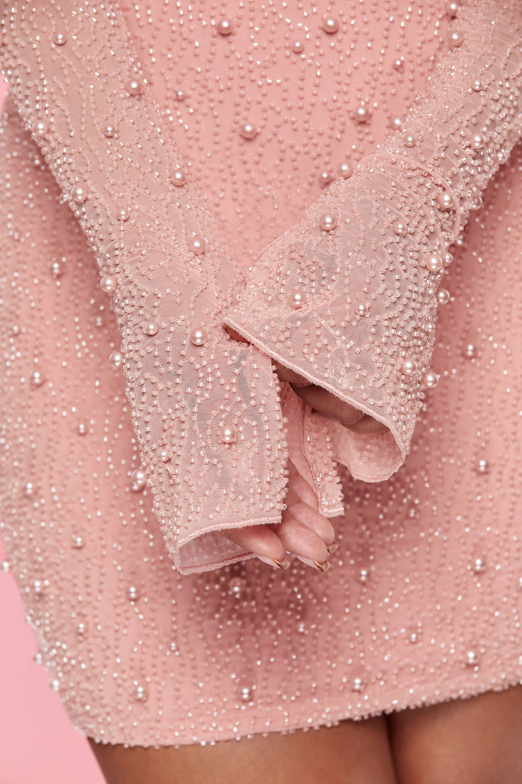 Long Sleeve Deep Plunge Mini Dress in Rose