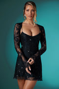 Long Sleeve Embellished Lace Shrug in Black