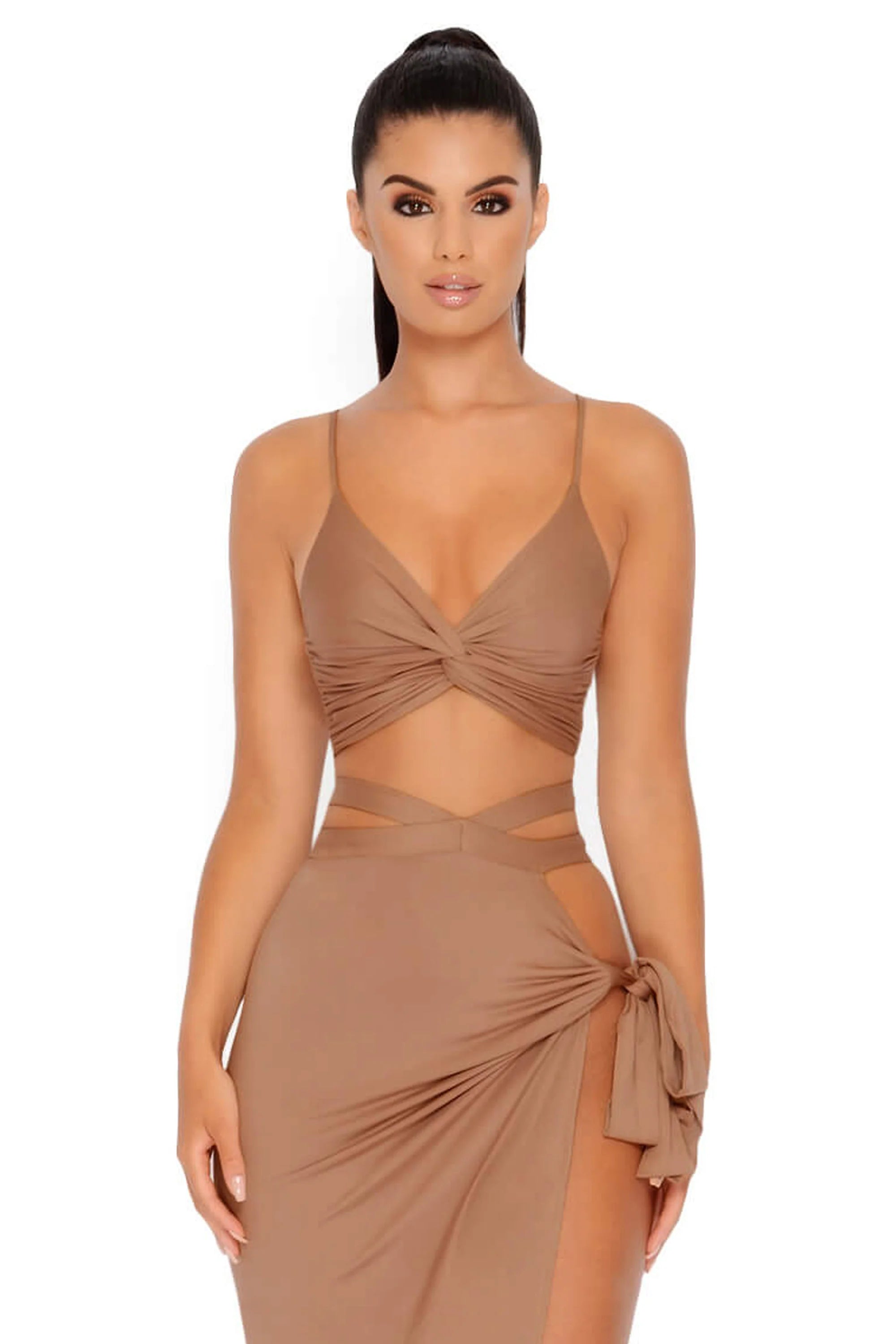 Slit To Kill Knot Front Bralet in Brown