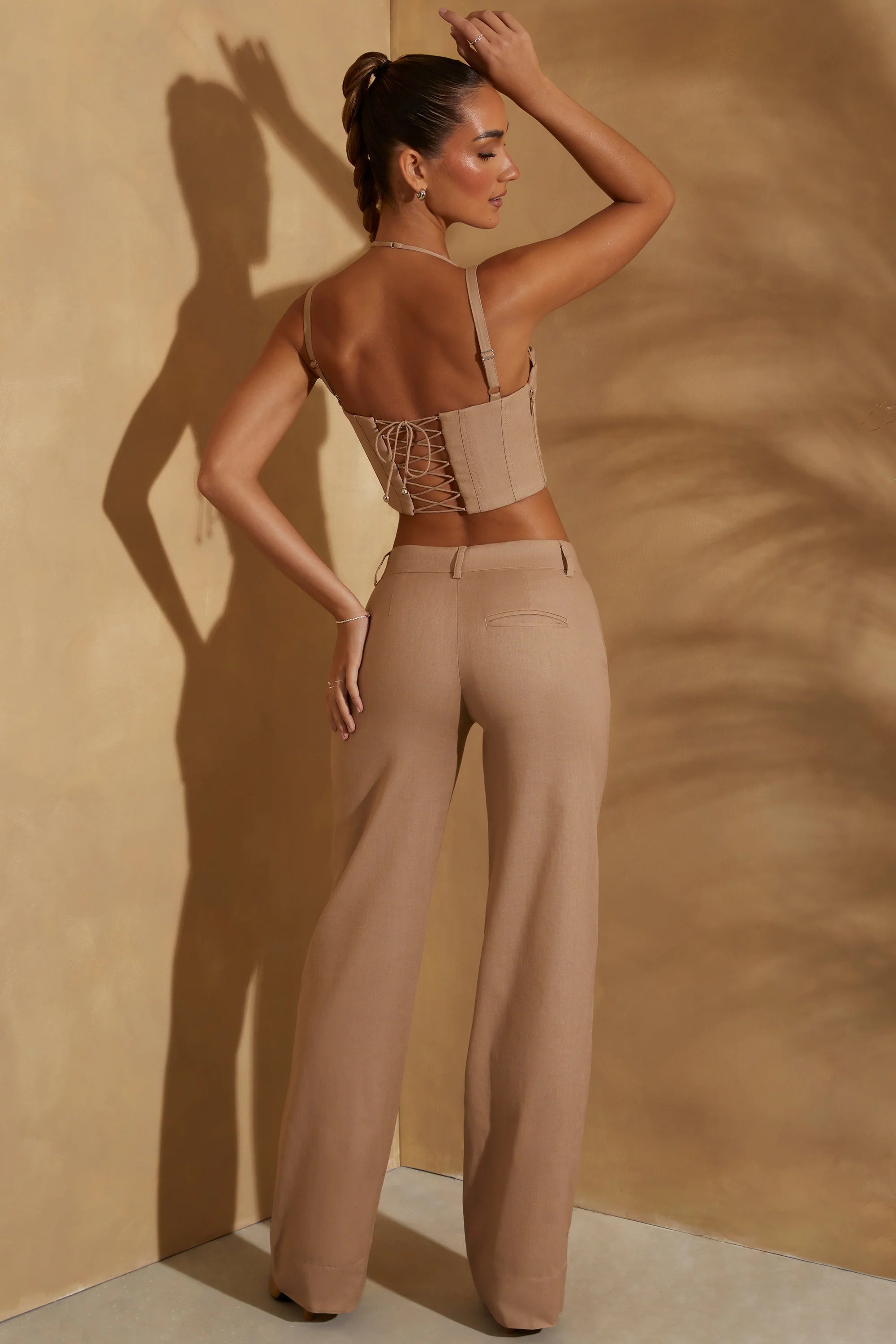 Tall High Waist Straight Leg Linen Trousers in Tan