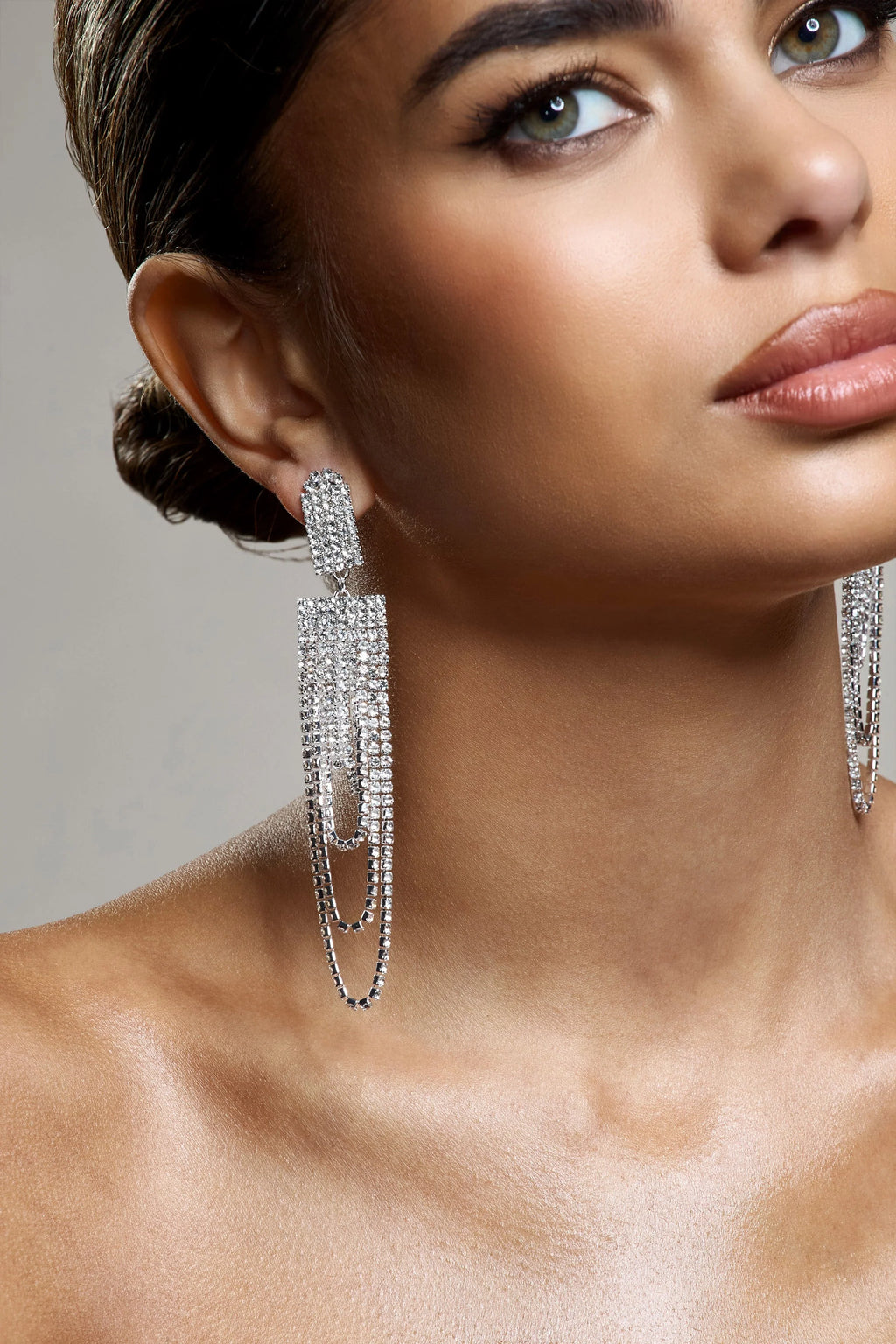 Atmosphere | Silver Diamante Chunky Huggie Earrings