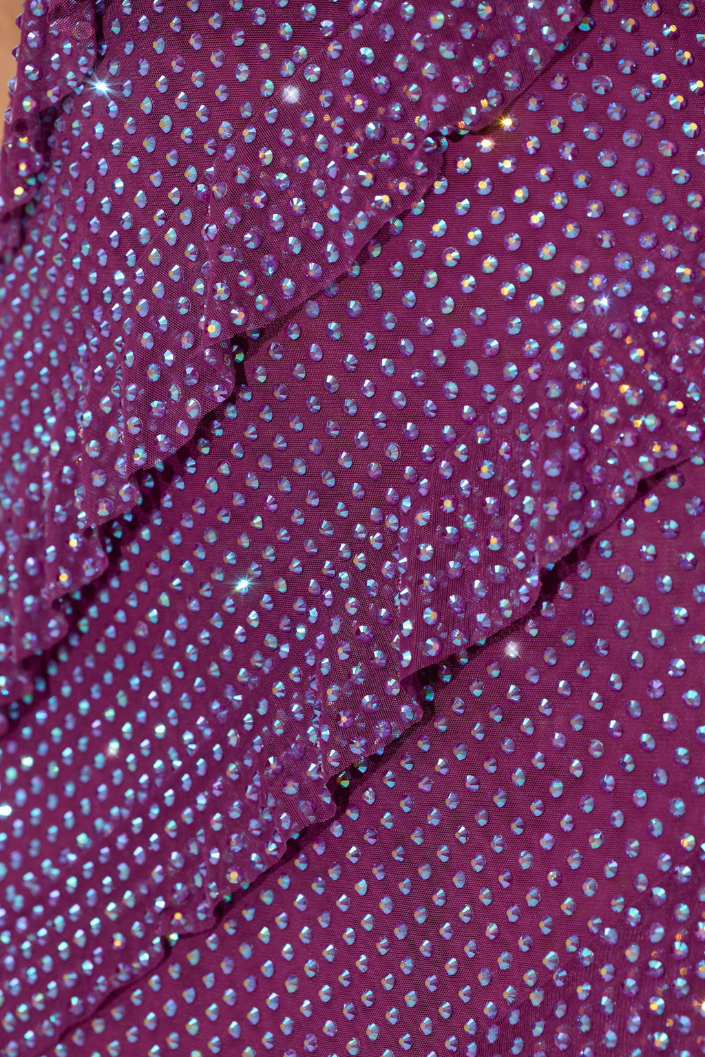 Embellished Strapless Ruffle Maxi Dress in Plum