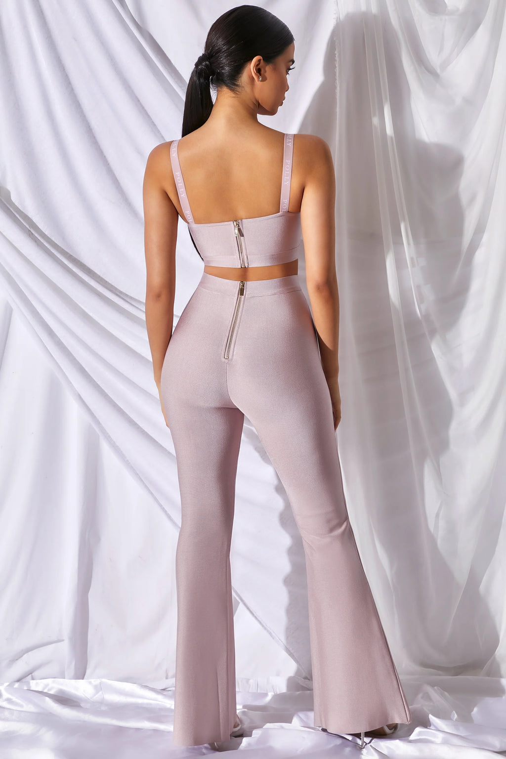 Too Good For You High Waisted Bandage Flare Trousers in Mauve