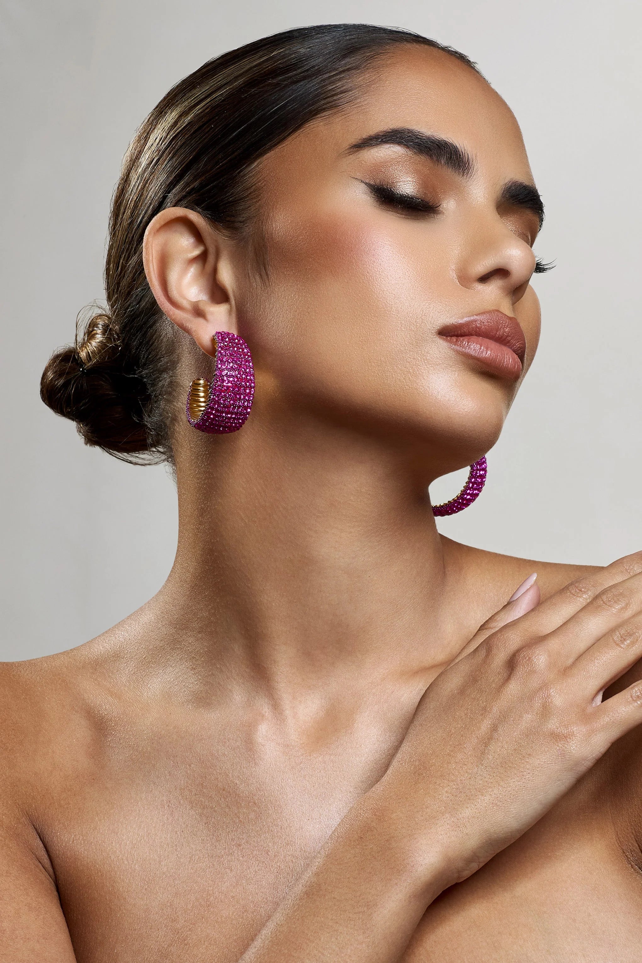Ibiza | Gold & Pink Diamante Chunky Hoop Earrings