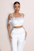 Prestige | White Bralette With Feather Trim