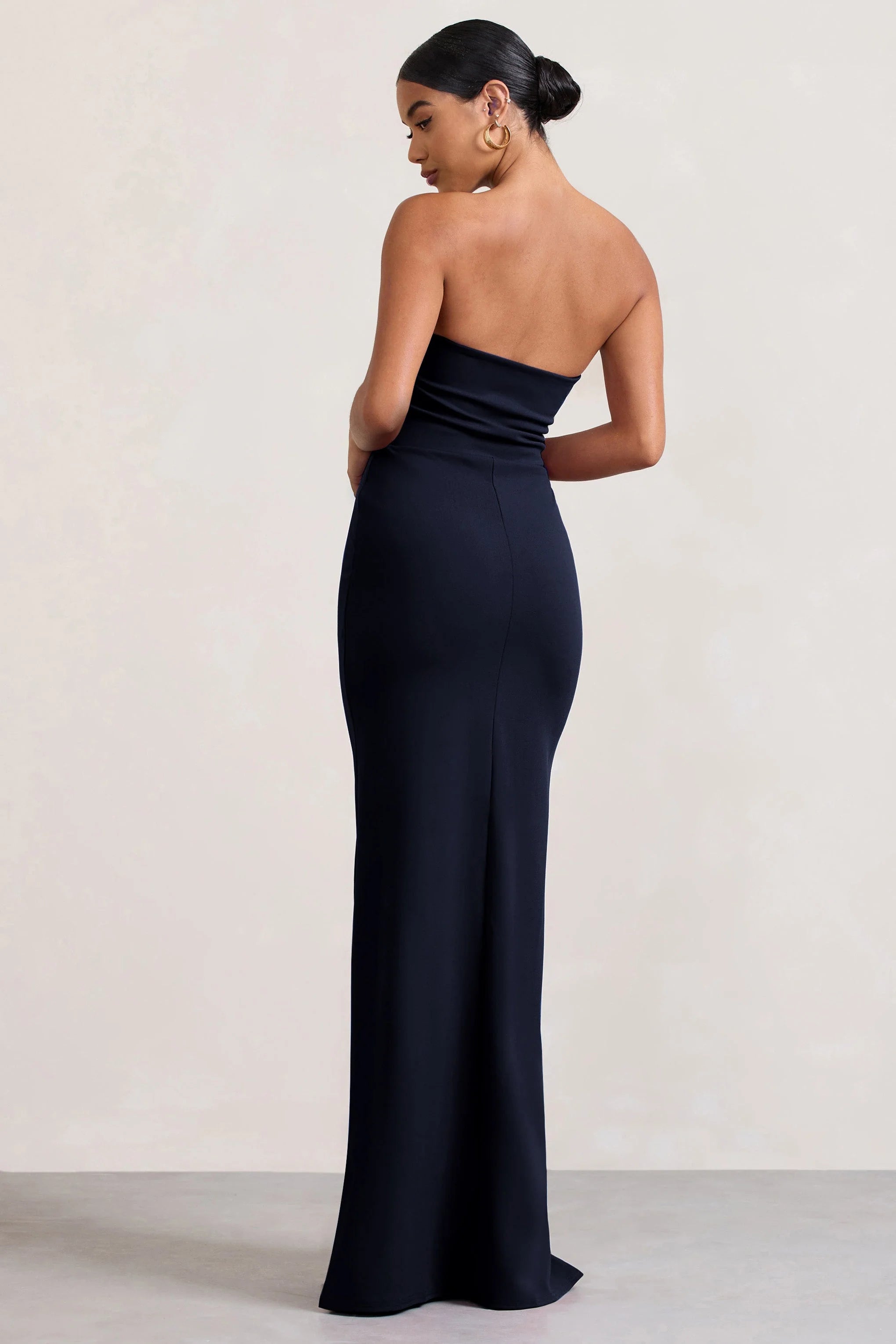 Belle of The Ball | Navy Bandeau Maxi Dress With Split Hem