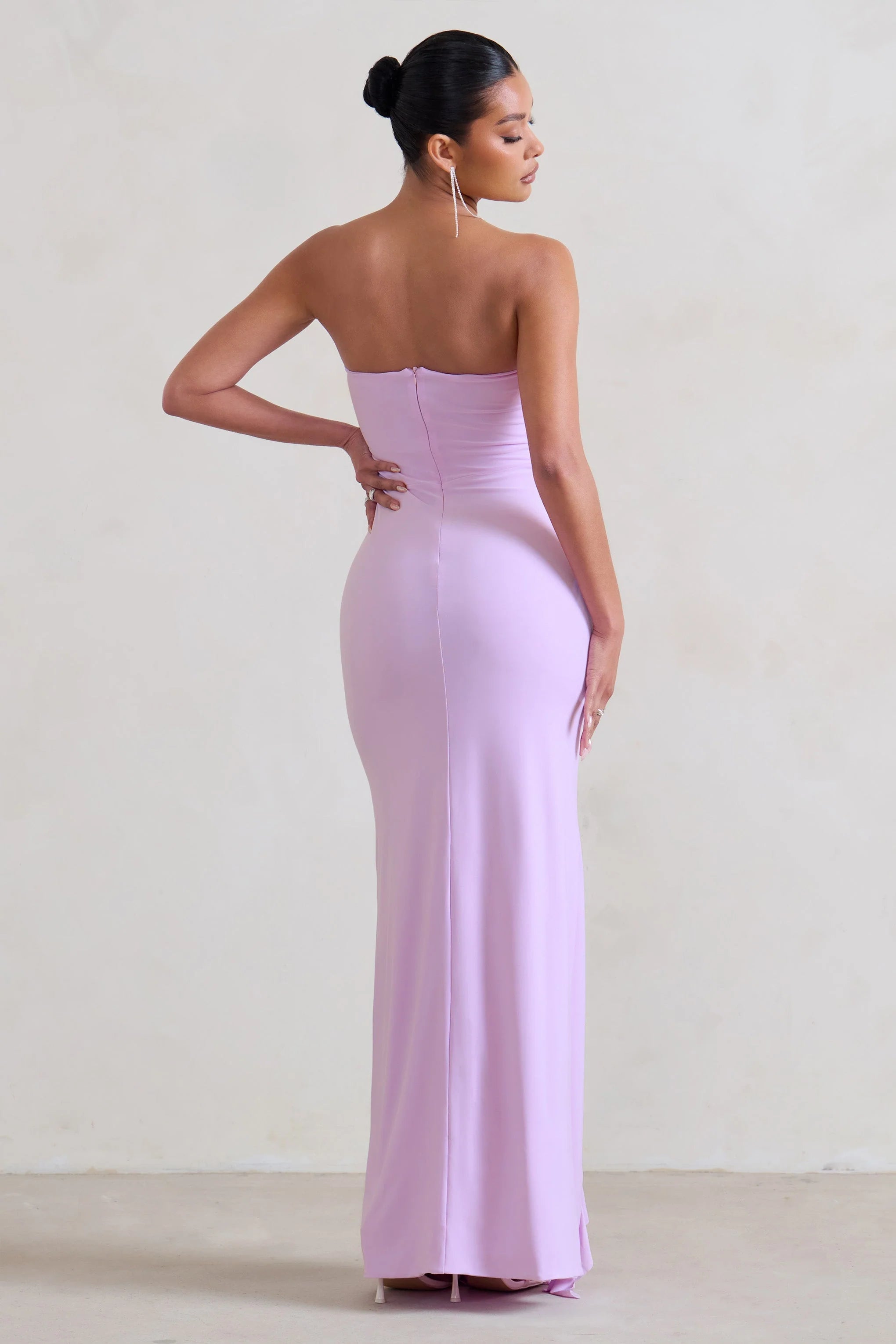 Susan | Lilac Bandeau Maxi Dress With Ruffled Splits