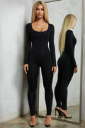 Suit Up Long Sleeve Unitard Jumpsuit in Black