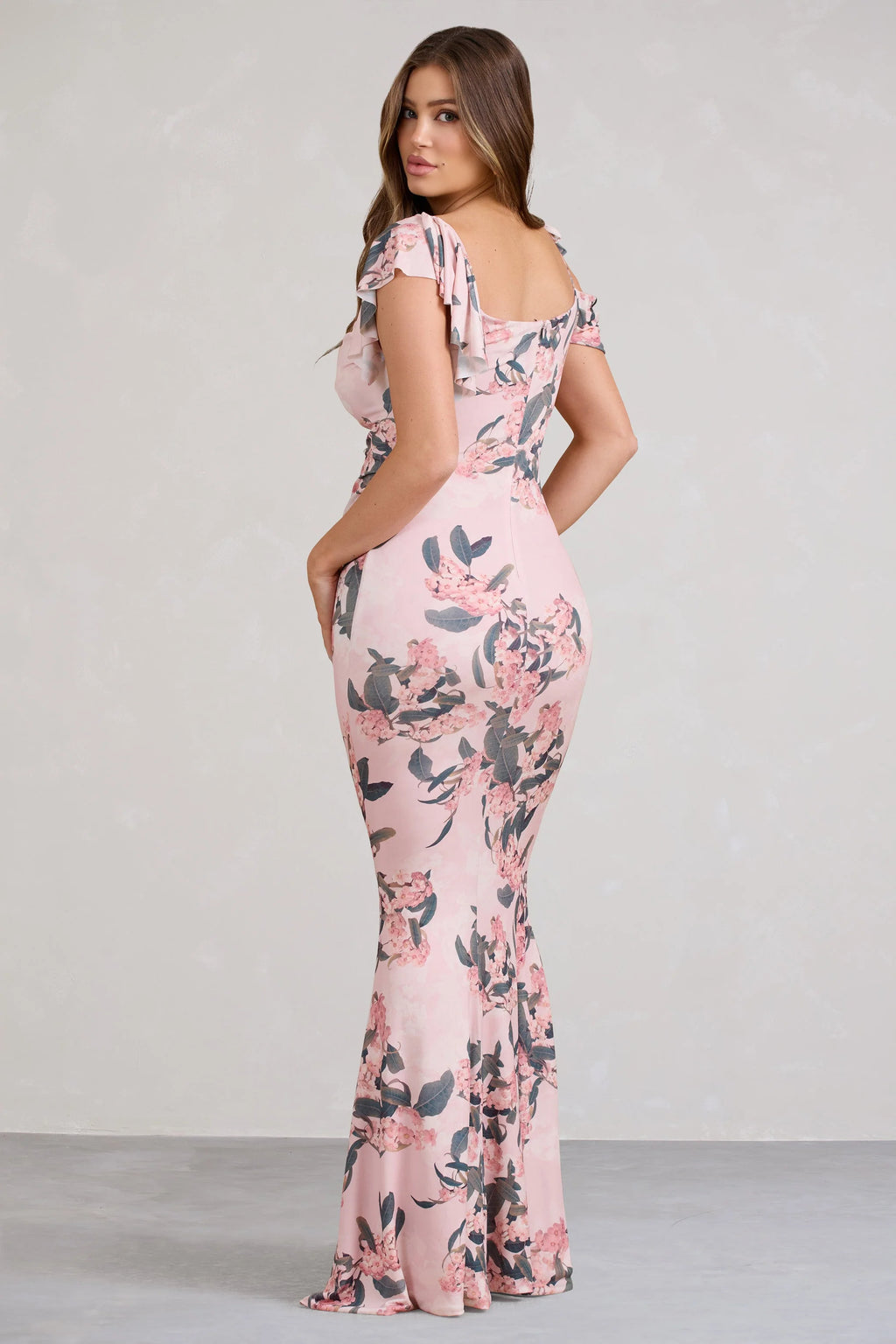Merlot | Pink Floral Asymmetric Maternity Maxi Dress