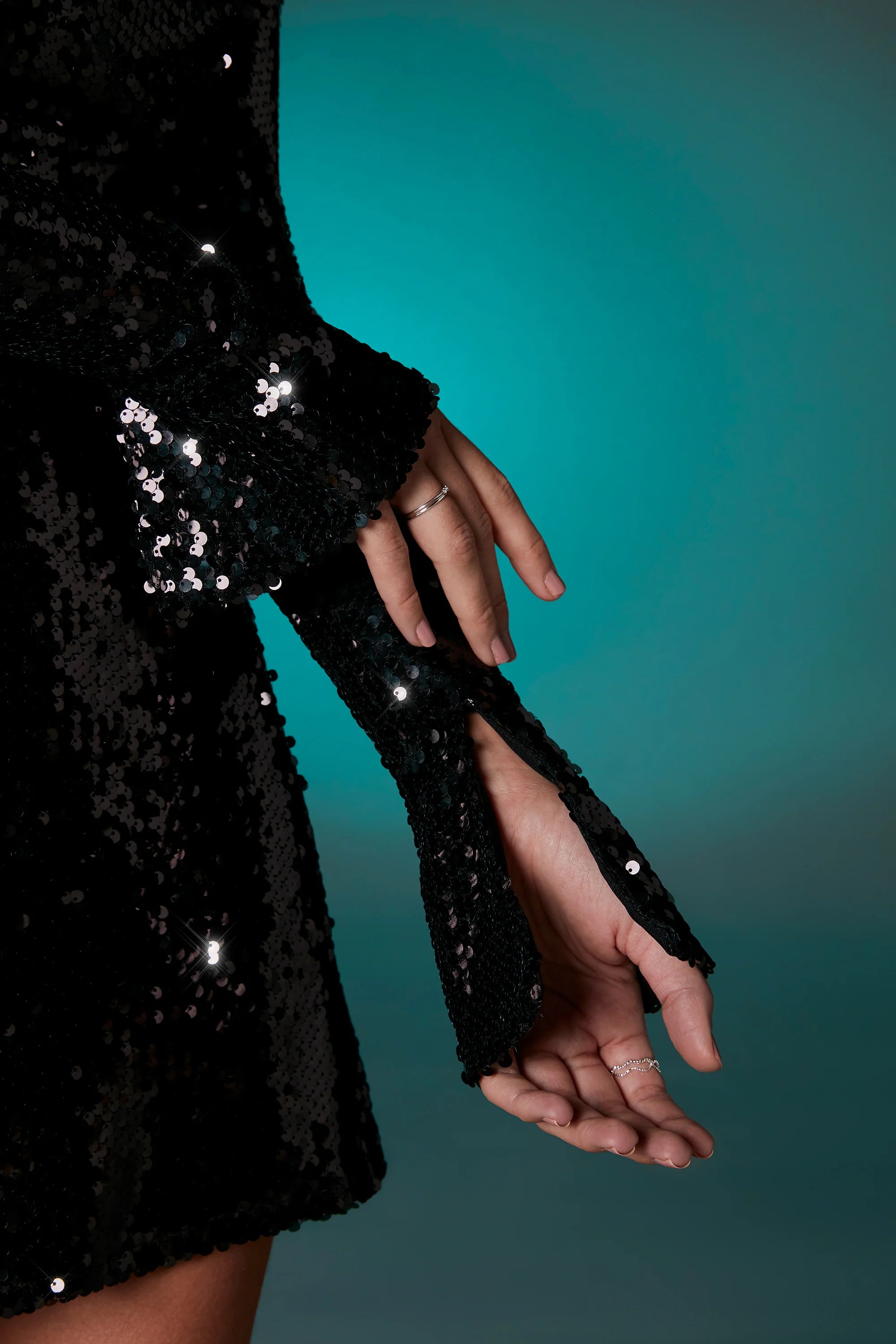 Off The Shoulder Sequin A-Line Mini Dress in Black