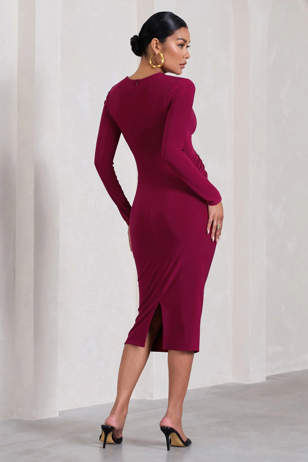 Marcia | Berry Bodycon Plunge-Neck Maternity Midi Dress