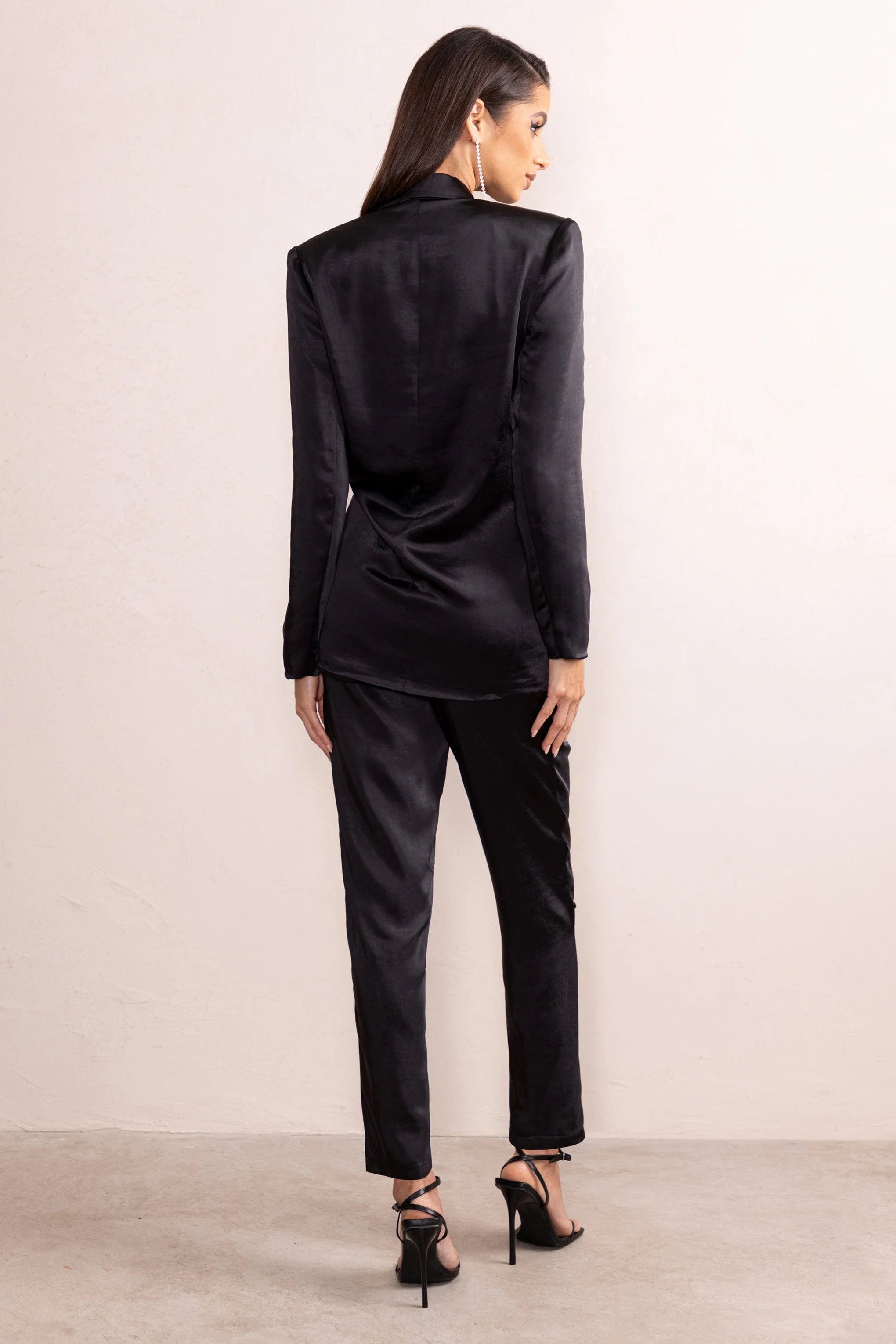 Karina | Black Satin High Waist Tapered Joggers