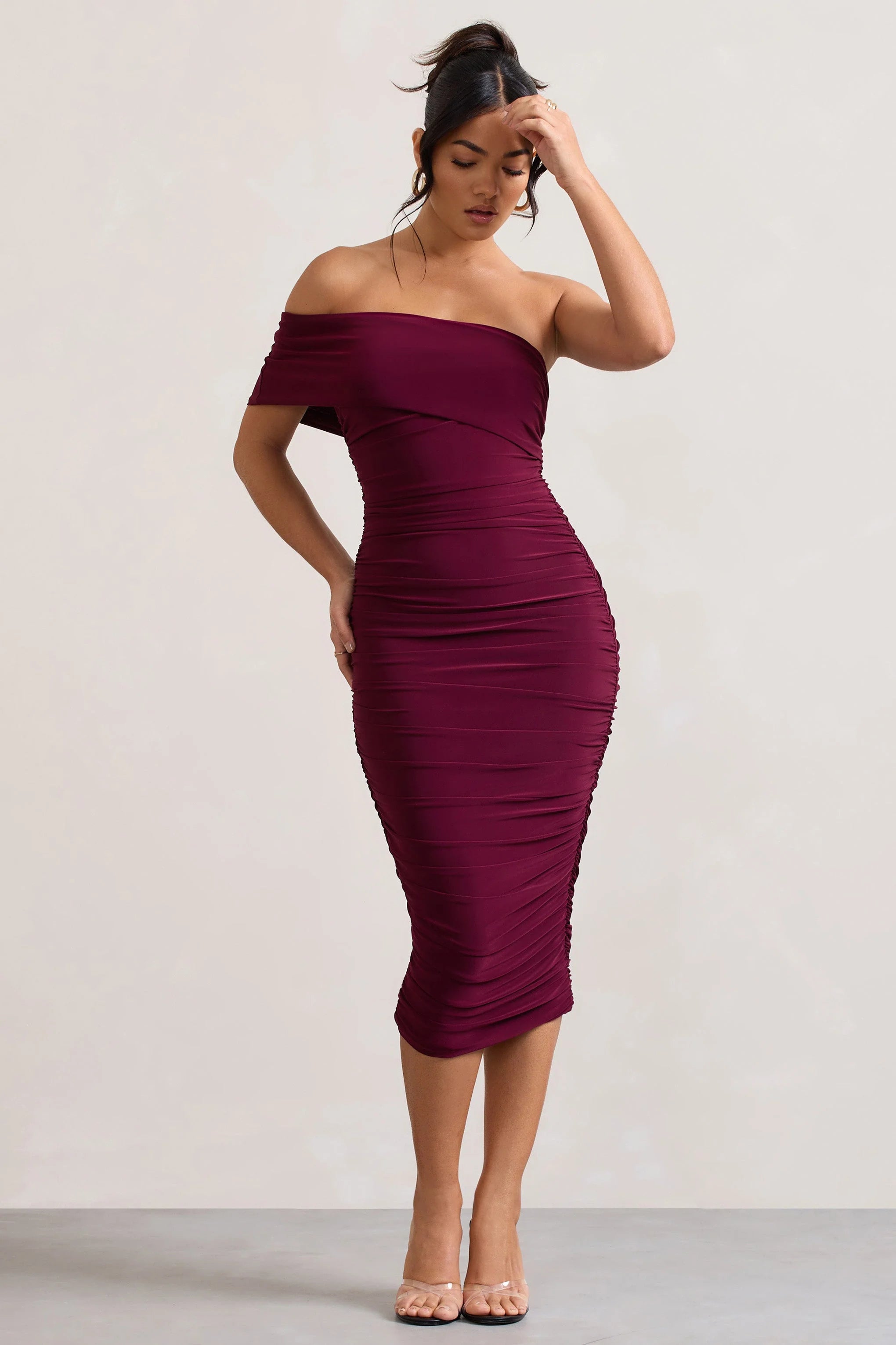 Remember Me | Burgundy One Shoulder Midi Dress