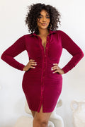 One To Remember | Plus Berry Bodycon Ruched Long Sleeve Shirt Mini Dress