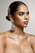 Thames | Silver Diamante Statement Drop Earrings