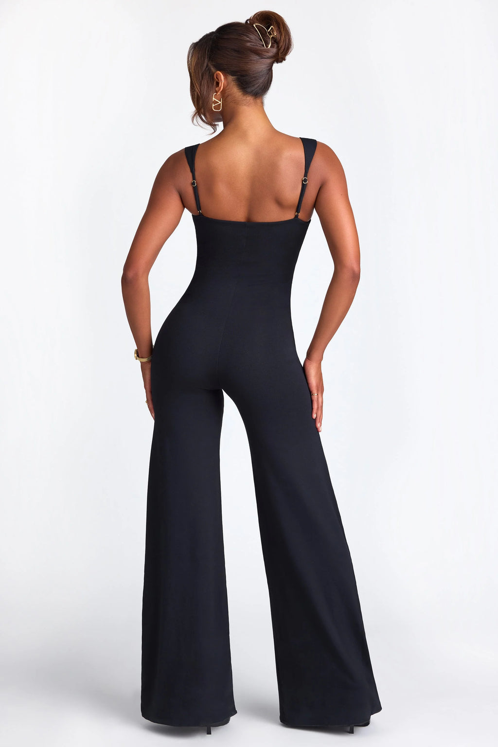 Petite Modal Sweetheart Neckline Wide Leg Jumpsuit in Black