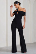Striking | Black Strappy Asymmetric Flared-Leg Jumpsuit