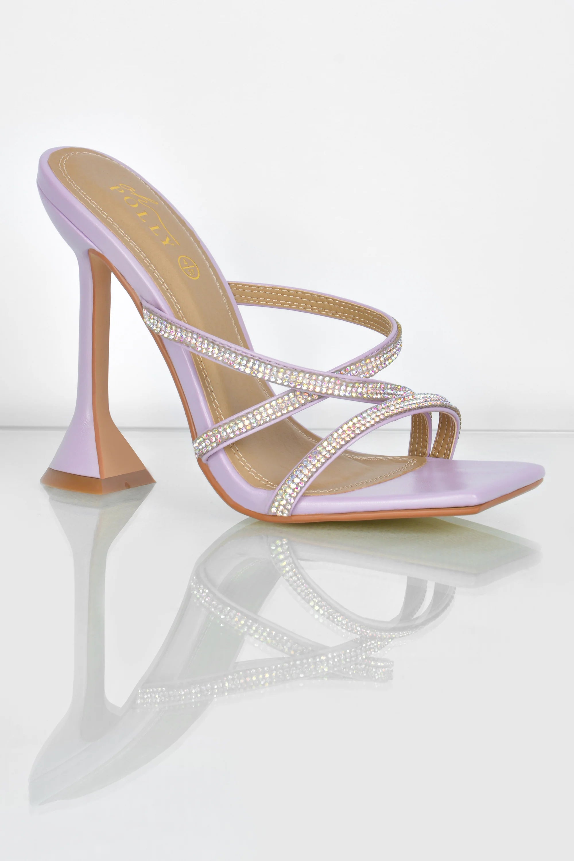 Step Aside Diamante Embellished Mule Heels in Lilac