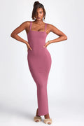 Modal Square Neck Low Back Maxi Dress in Plum