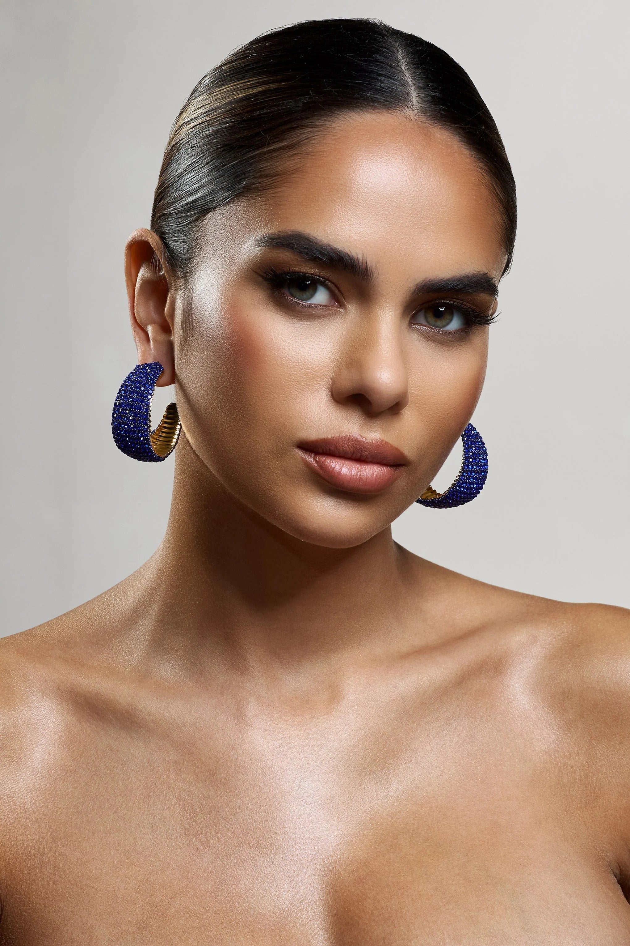 Ibiza | Gold & Blue Diamante Chunky Hoop Earrings