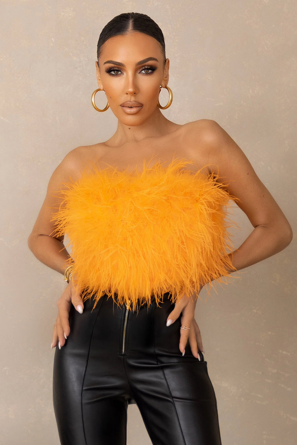 Dream Daze | Orange Feather Bandeau Crop Top