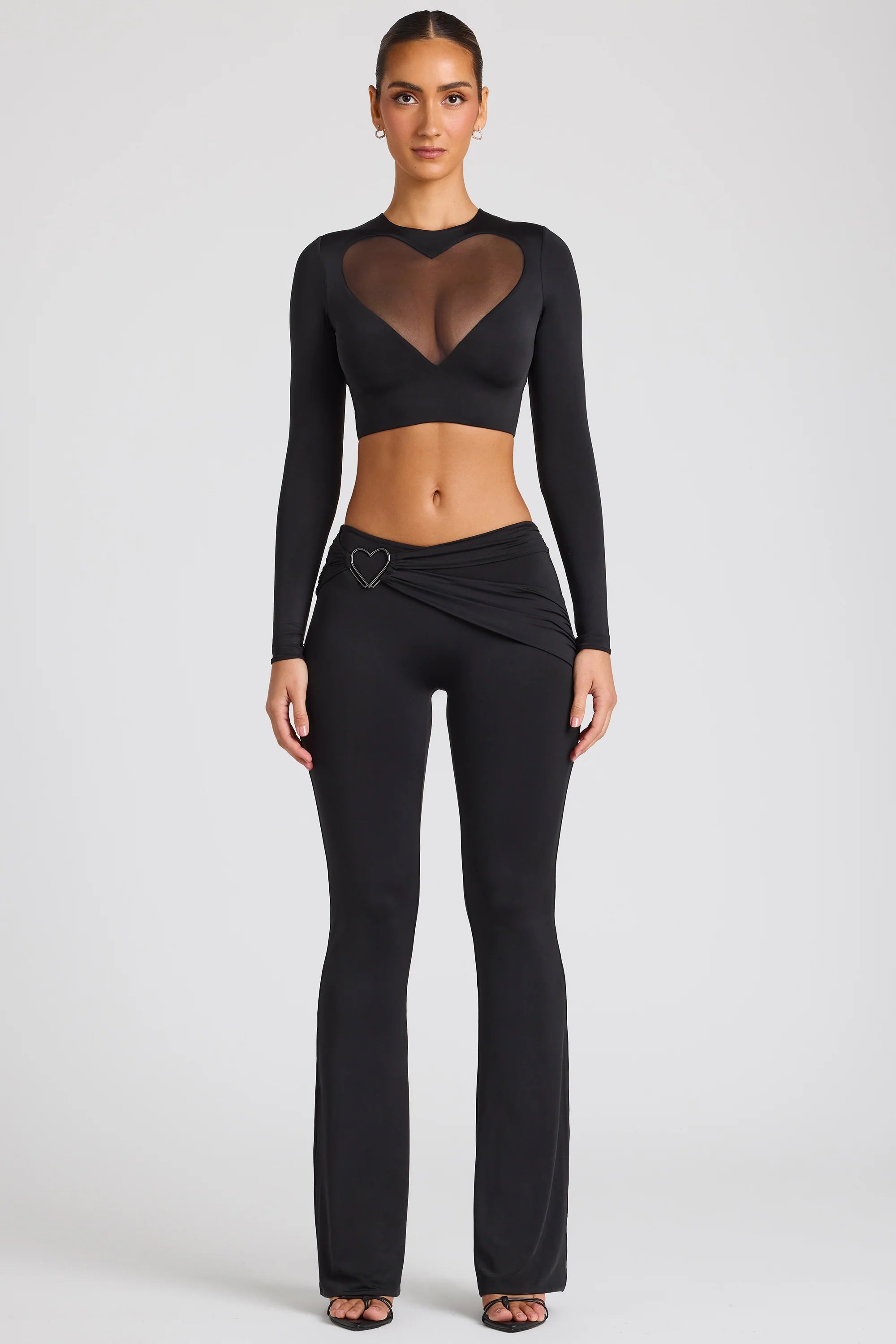 Petite Draped Detail Straight Leg Trousers in Black