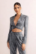 Bailey | Silver Metallic Tailored Crop Blazer