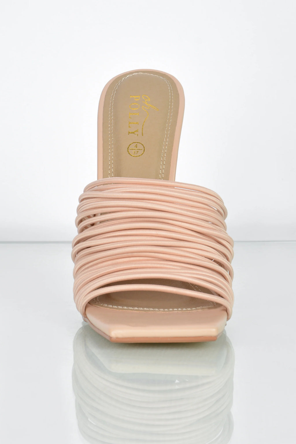 Through The Wire Multi Strap Mule Heels in Nude