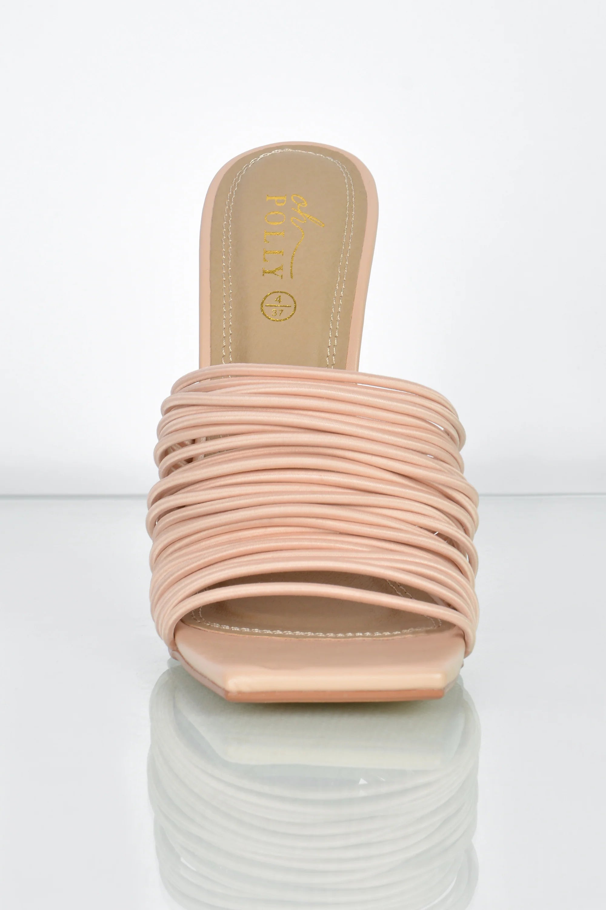 Through The Wire Multi Strap Mule Heels in Nude