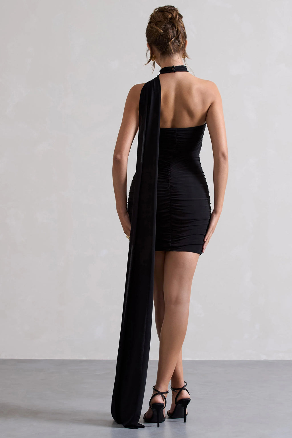 Abel | Black Ruched Asymmetric Mini Dress With Scarf