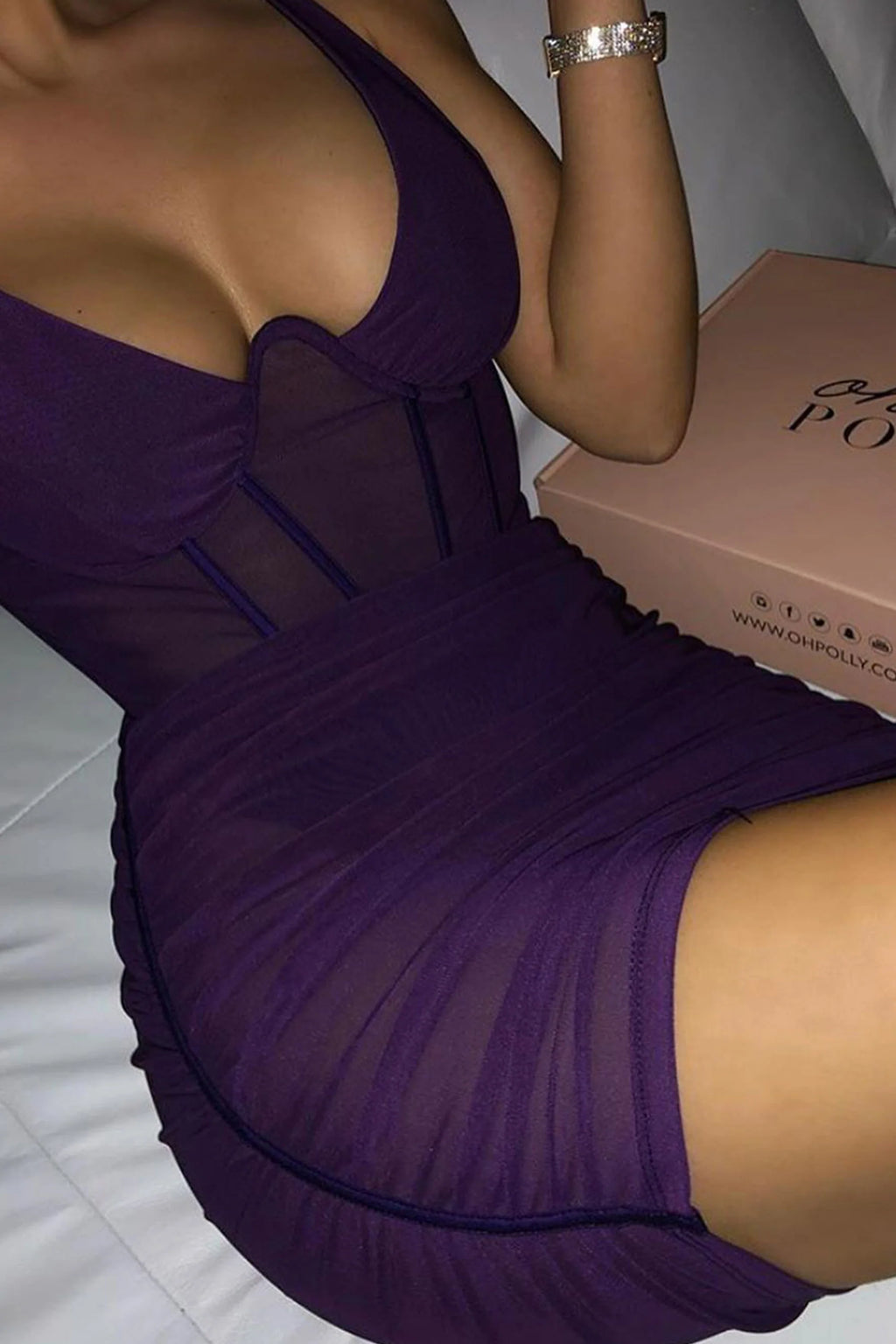 Not Yours Sheer Mesh Mini Dress in Purple