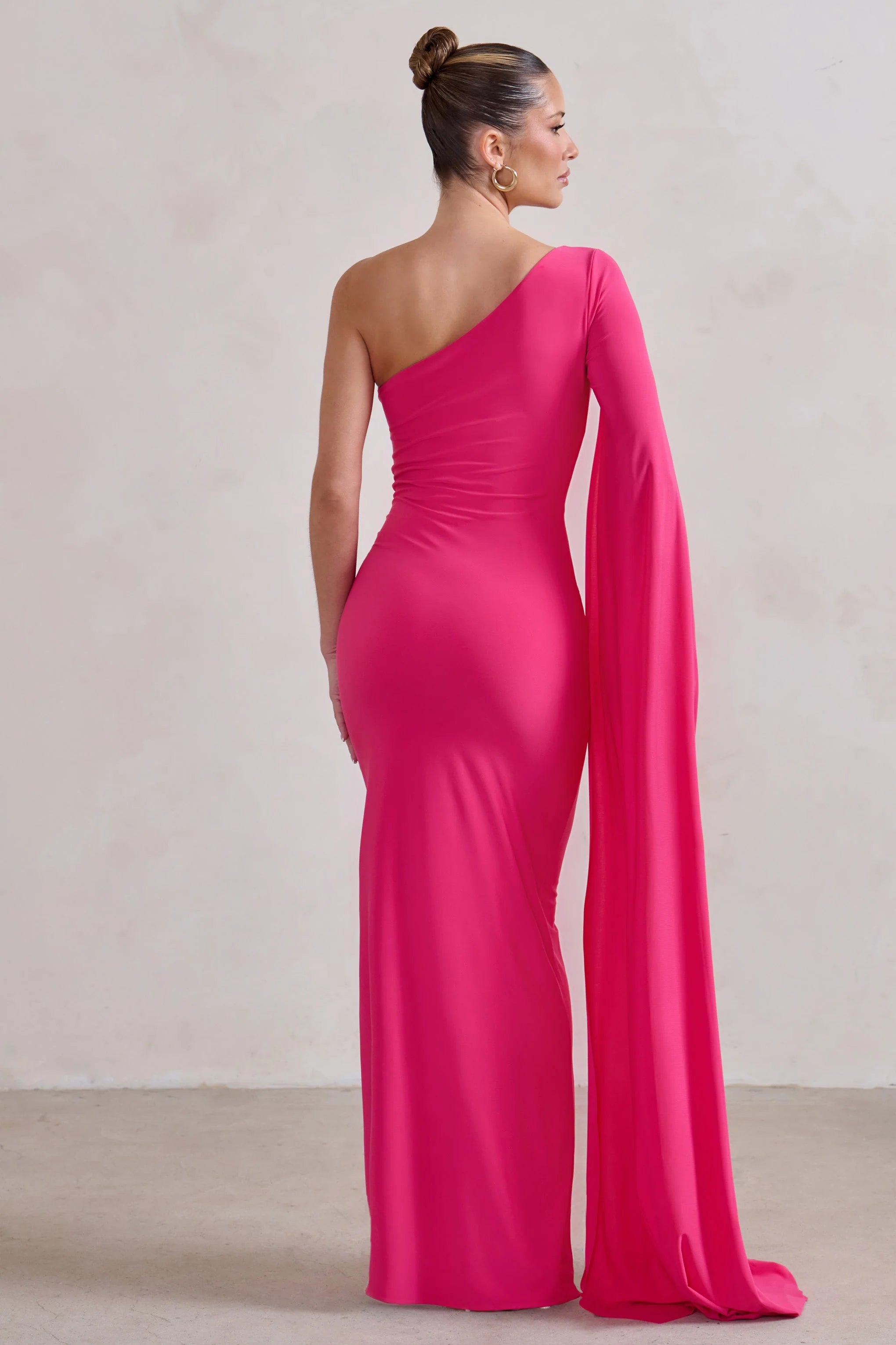 Romi | Hot Pink One Shoulder Twist Design Maxi Dress